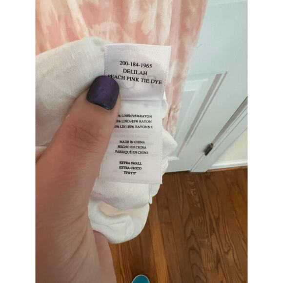 RAILS NWT $188 Delilah Peach‎ Pink Tie Dye Sleeveless Linen Blend Midi Dress XS - Picture 5 of 5